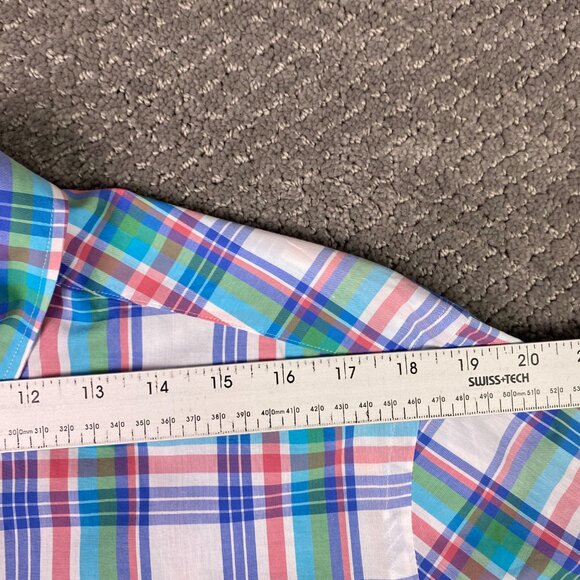 J. McLaughlin Button Down Shirt Men's Large Plaid Cotton Green White Blue Red - Picture 9 of 11
